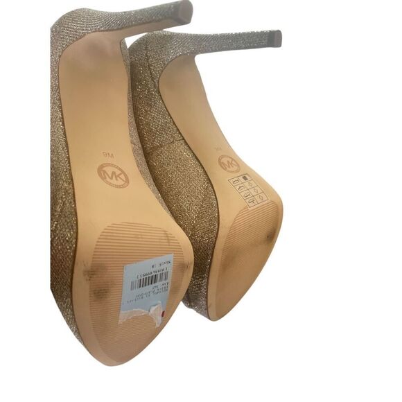 NWOB Michael Kors Erica Platform Open Toe Gold Glittered Heeled Pumps - Picture 10 of 14